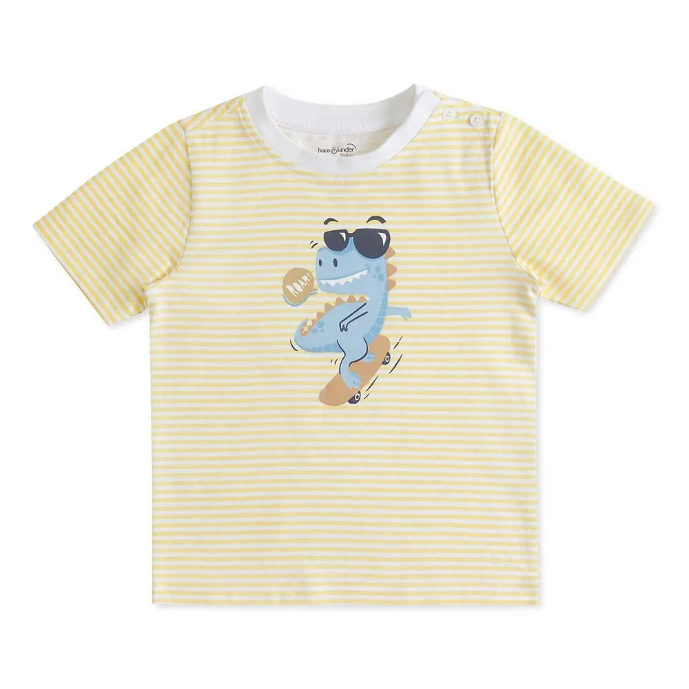 100% Cotton Half Sleeve Boy T-Shirt, Blue-Yellow