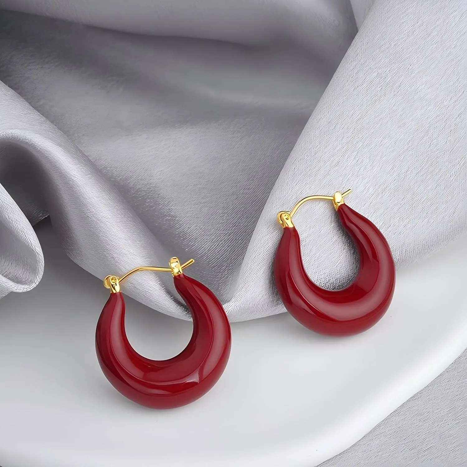 18K Gold Plated, Color Cold Enamel Elegant Hoops Earrings | Hypoallergenic Vibrant Lightweight Hoops | Ingenious Design Appropriate Size Earrings for Women