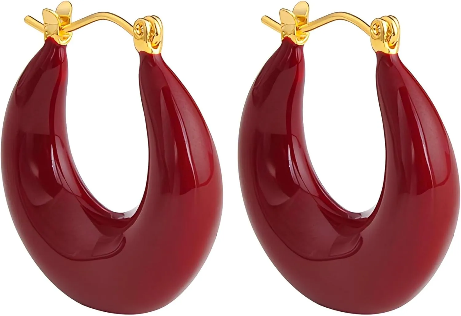 18K Gold Plated, Color Cold Enamel Elegant Hoops Earrings | Hypoallergenic Vibrant Lightweight Hoops | Ingenious Design Appropriate Size Earrings for Women