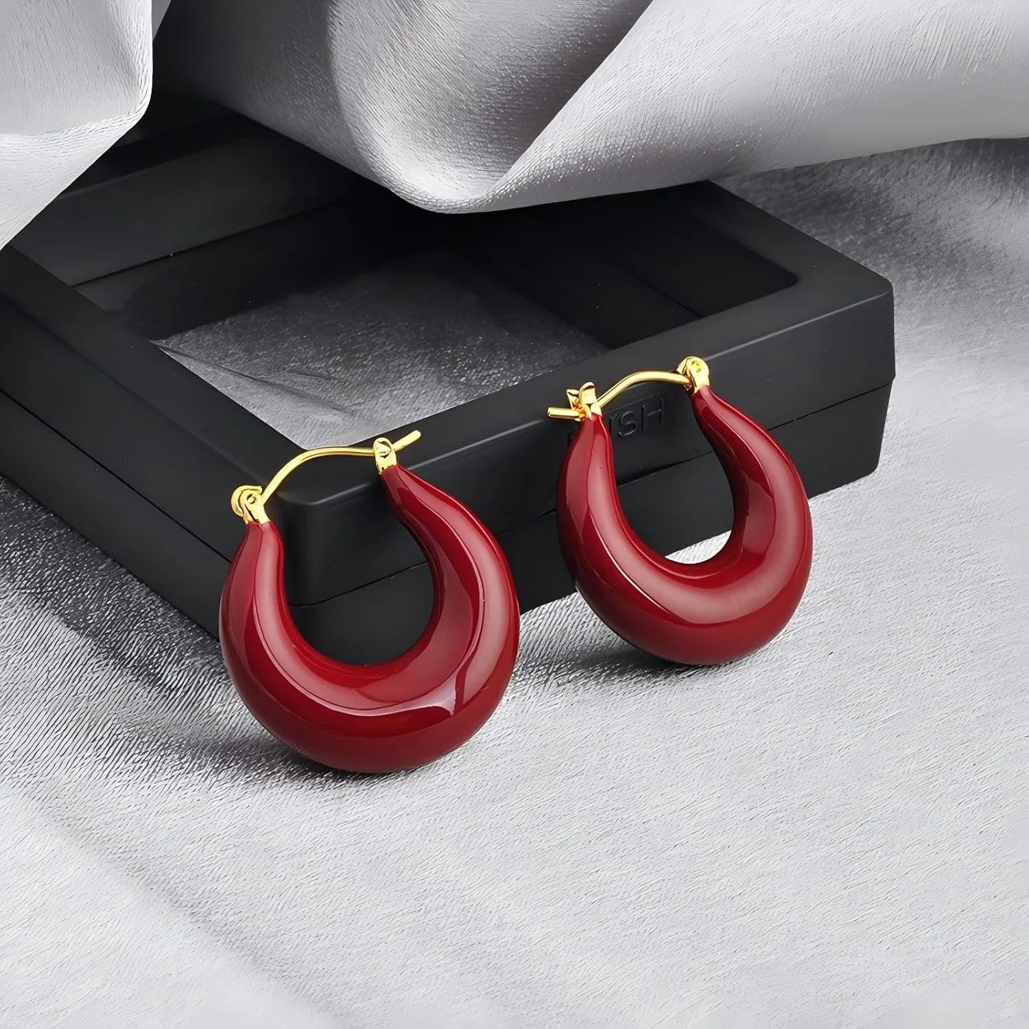 18K Gold Plated, Color Cold Enamel Elegant Hoops Earrings | Hypoallergenic Vibrant Lightweight Hoops | Ingenious Design Appropriate Size Earrings for Women