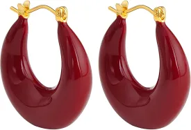 18K Gold Plated, Color Cold Enamel Elegant Hoops Earrings | Hypoallergenic Vibrant Lightweight Hoops | Ingenious Design Appropriate Size Earrings for Women
