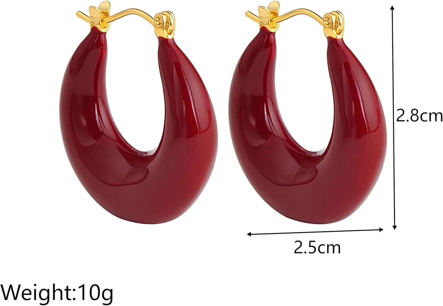 18K Gold Plated, Color Cold Enamel Elegant Hoops Earrings | Hypoallergenic Vibrant Lightweight Hoops | Ingenious Design Appropriate Size Earrings for Women