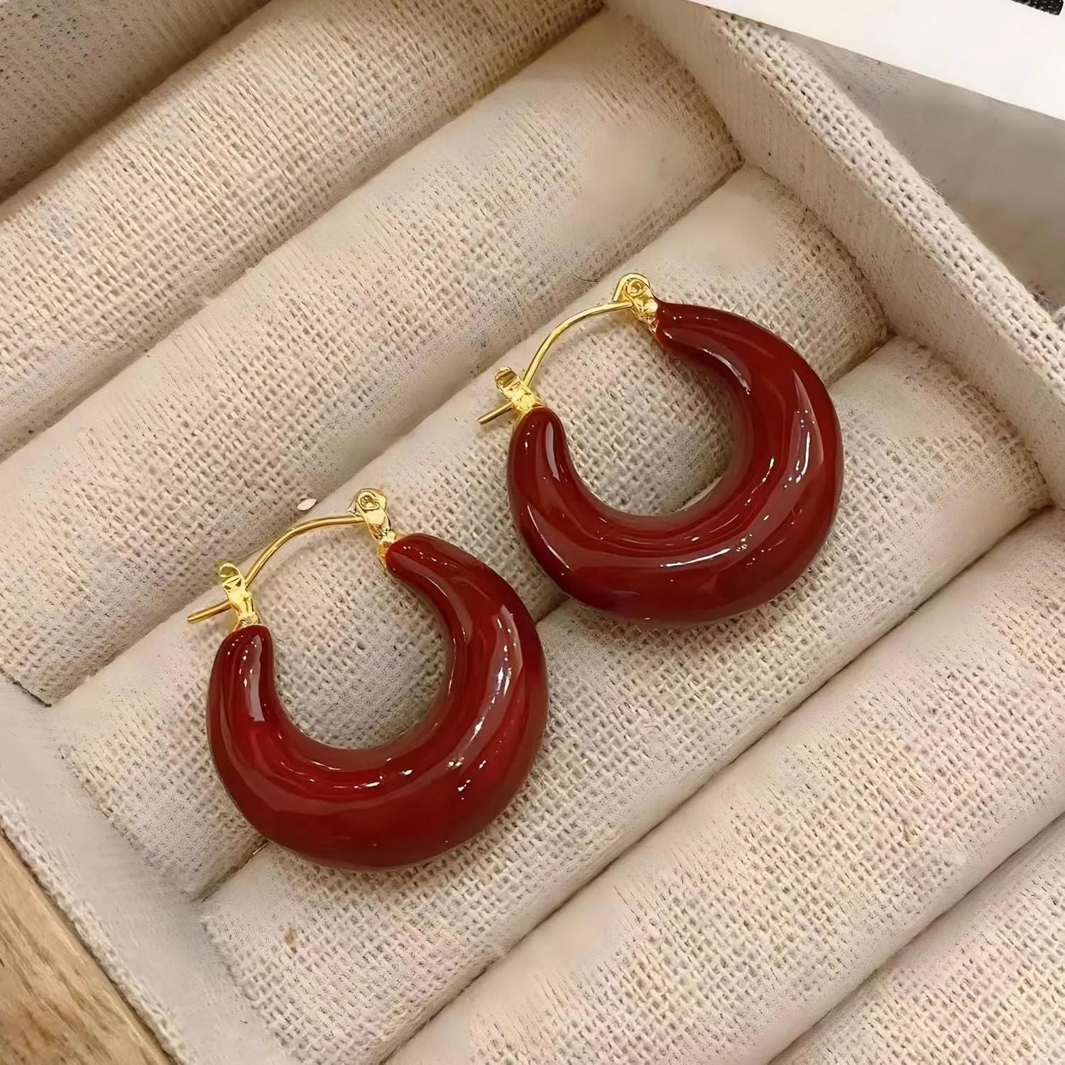 18K Gold Plated, Color Cold Enamel Elegant Hoops Earrings | Hypoallergenic Vibrant Lightweight Hoops | Ingenious Design Appropriate Size Earrings for Women