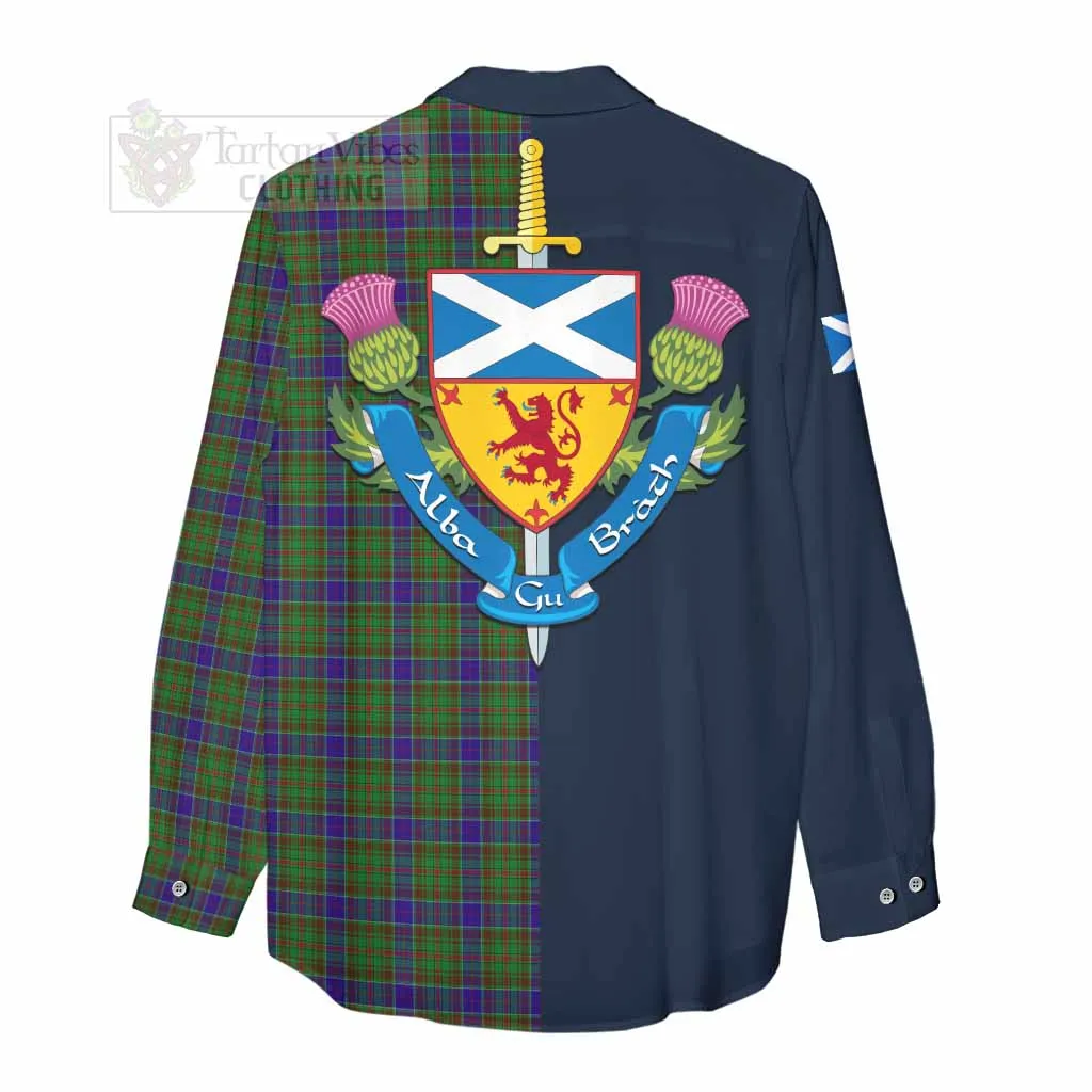 Adam Tartan Women's Casual Shirt Alba with Scottish Lion Royal Arm Half Style