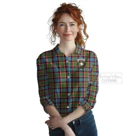 Aikenhead Tartan Women's Casual Shirt with Family Crest and Bearded Skull Holding Bottles of Whiskey