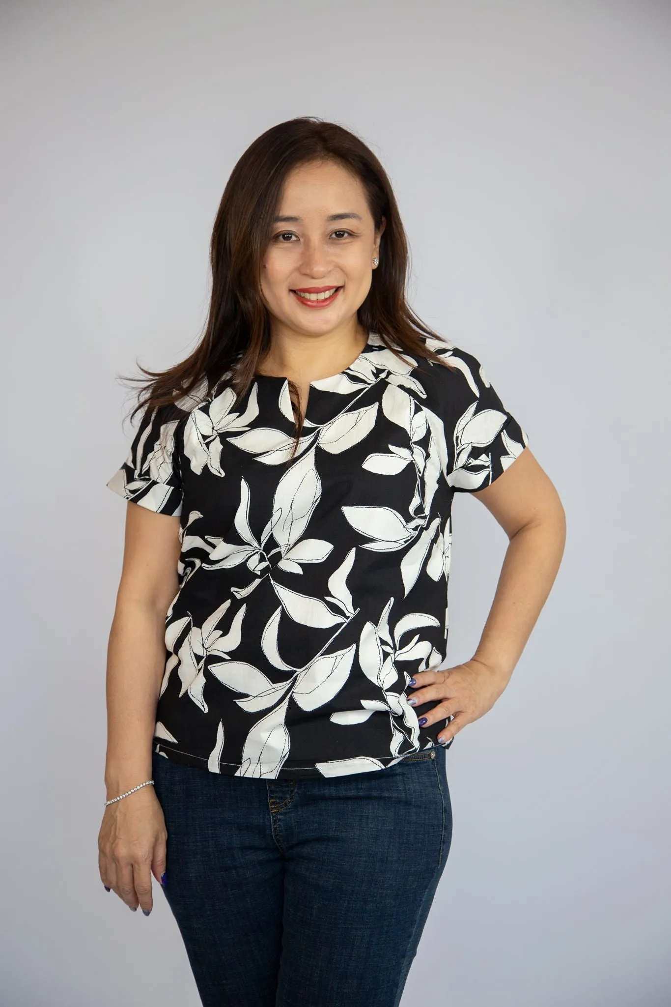 Allover Printed Leaves Top