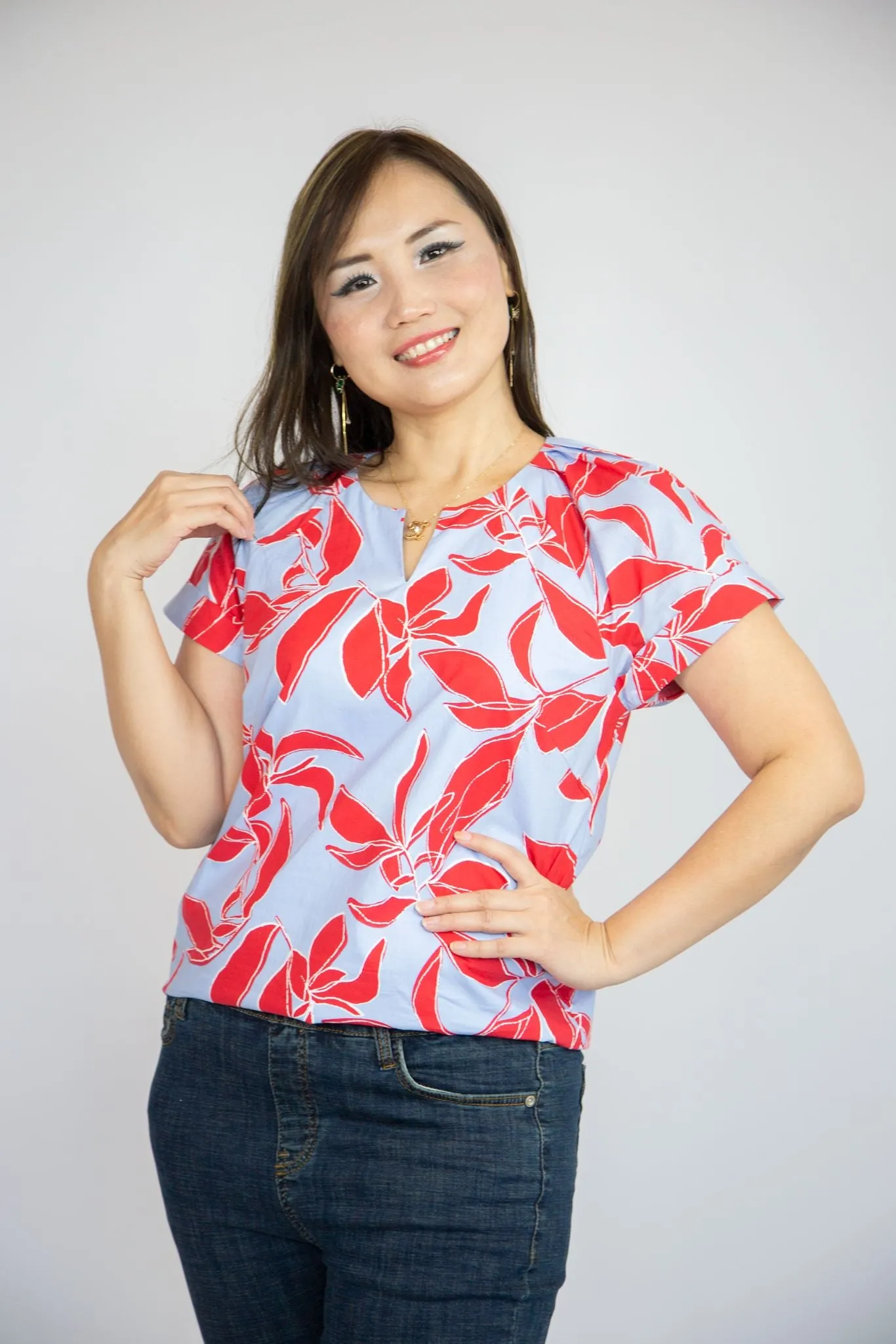 Allover Printed Leaves Top