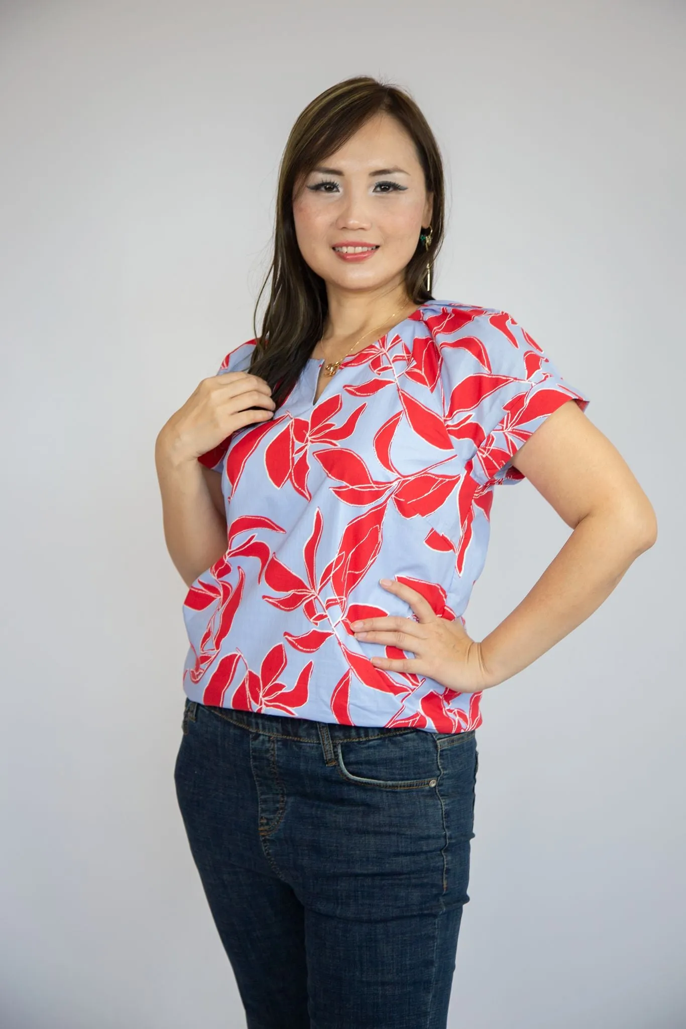Allover Printed Leaves Top