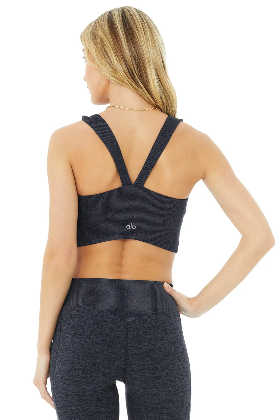 Alosoft Ribbed Chic Bra Tank - Rich Navy Heather