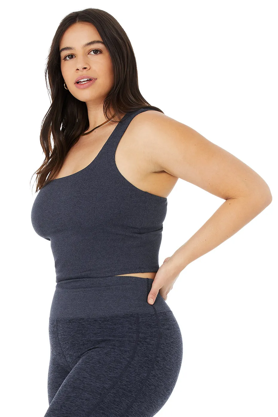 Alosoft Ribbed Chic Bra Tank - Rich Navy Heather