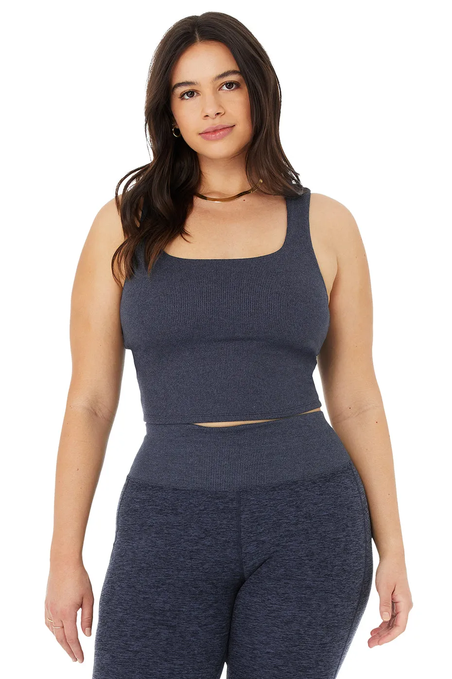 Alosoft Ribbed Chic Bra Tank - Rich Navy Heather