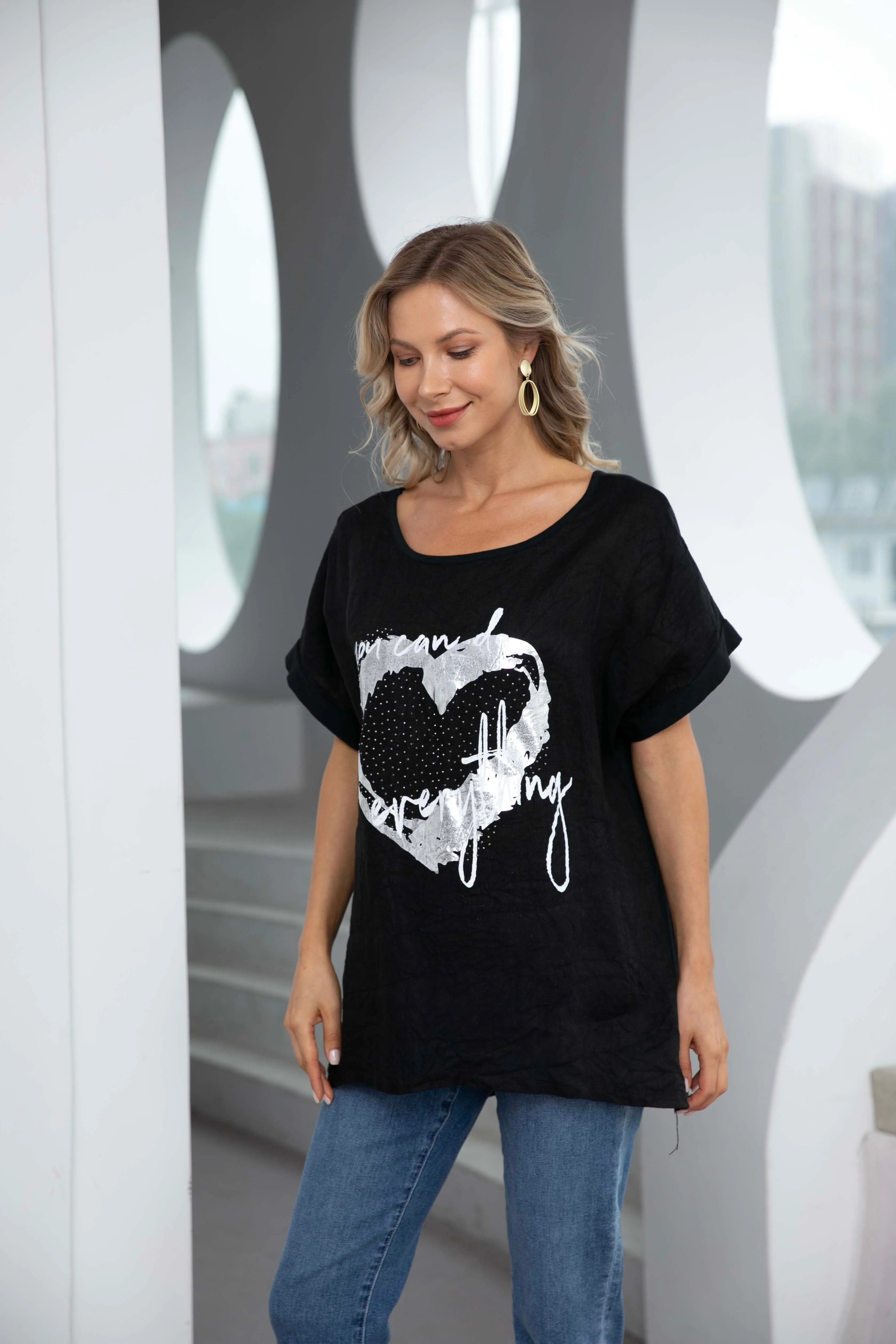 Angelina's Silver Heart Linen Top