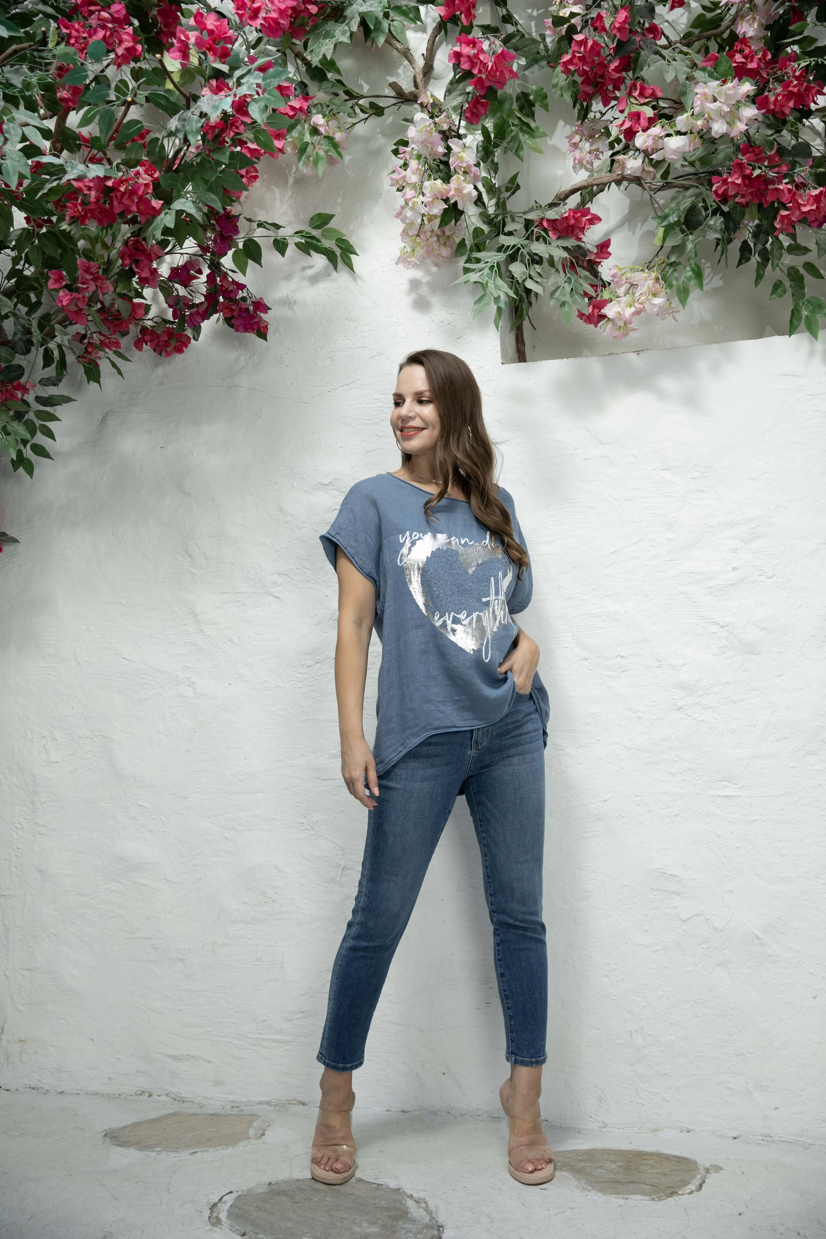 Angelina's Silver Heart Linen Top