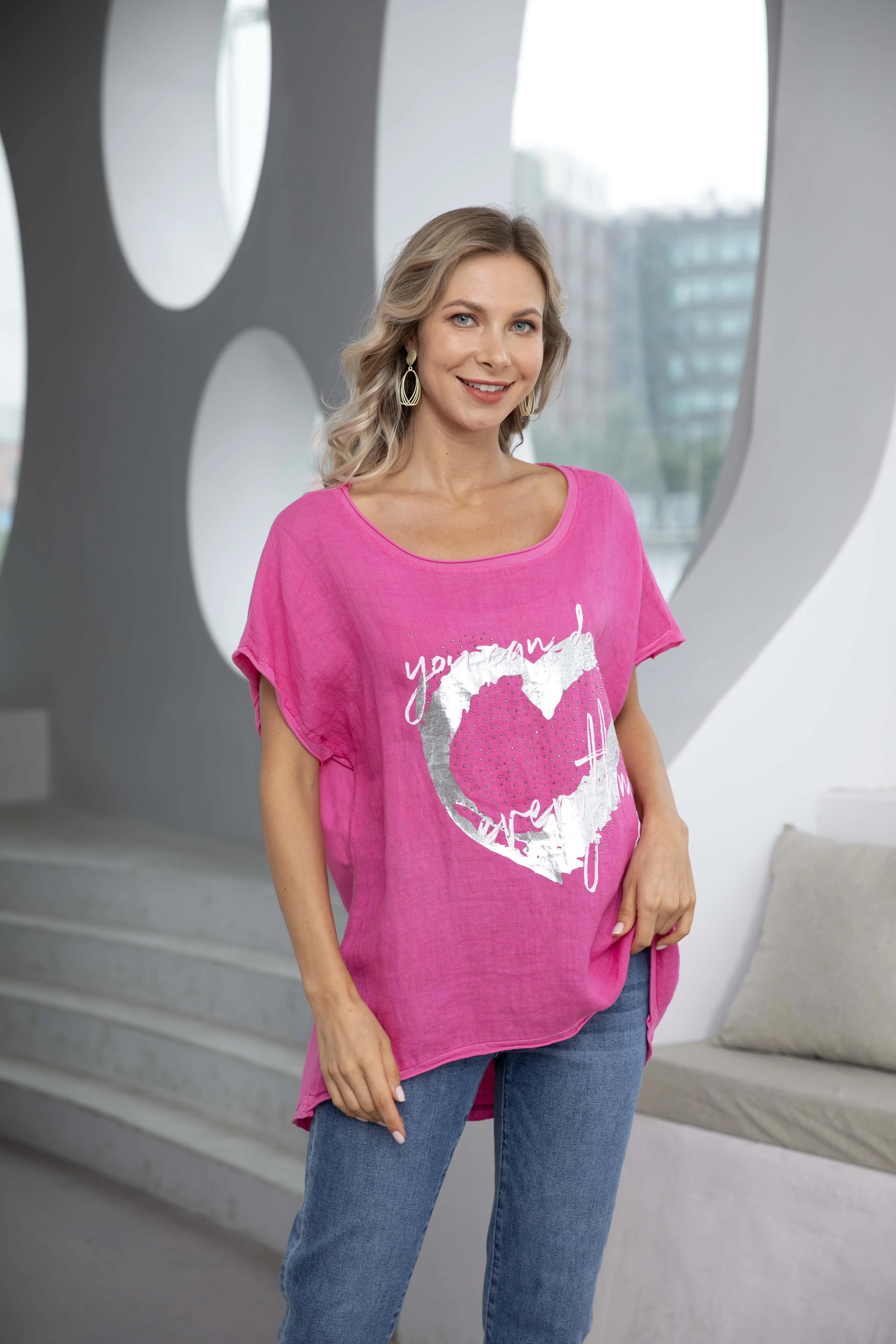 Angelina's Silver Heart Linen Top
