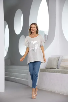 Angelina's Silver Heart Linen Top