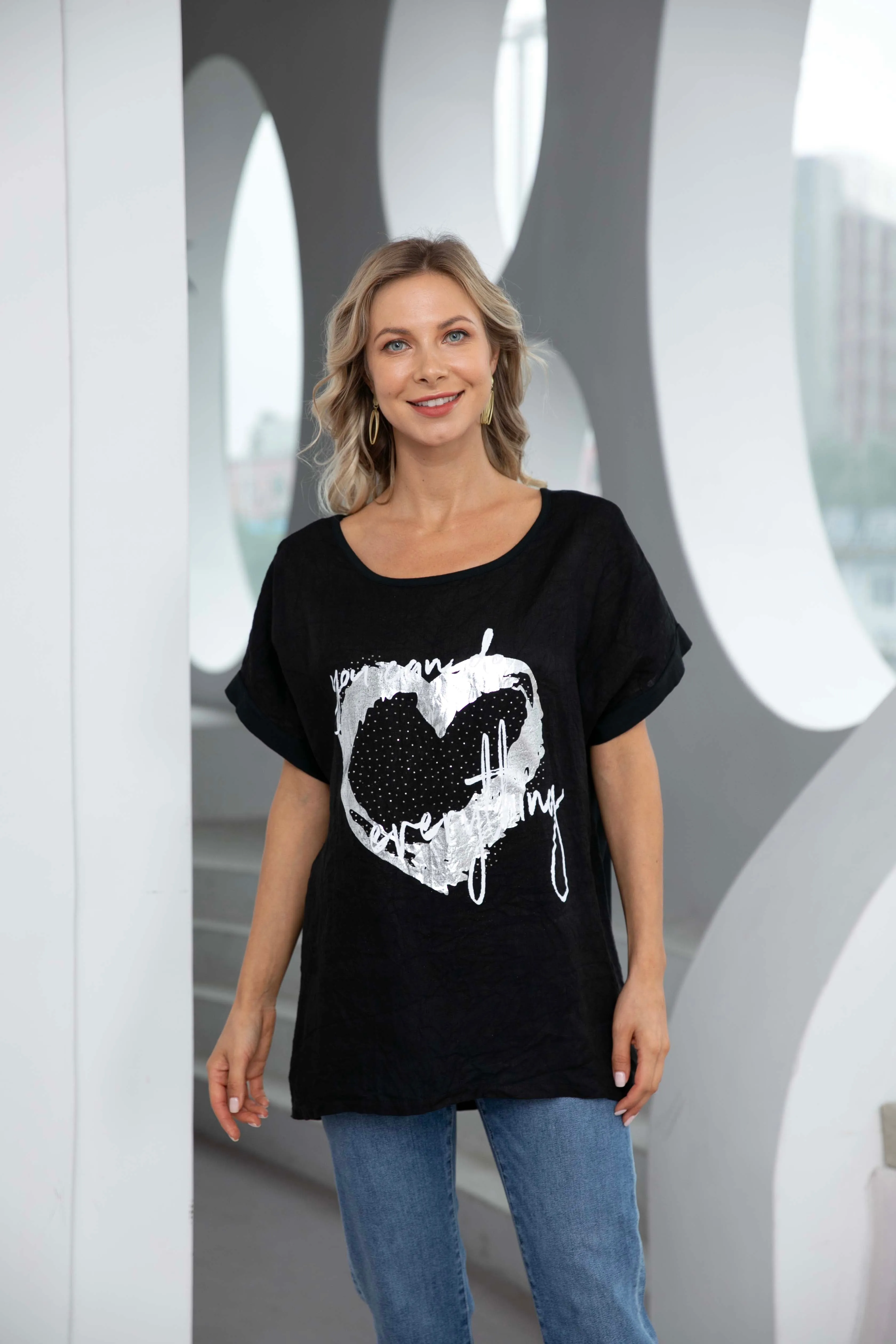 Angelina's Silver Heart Linen Top