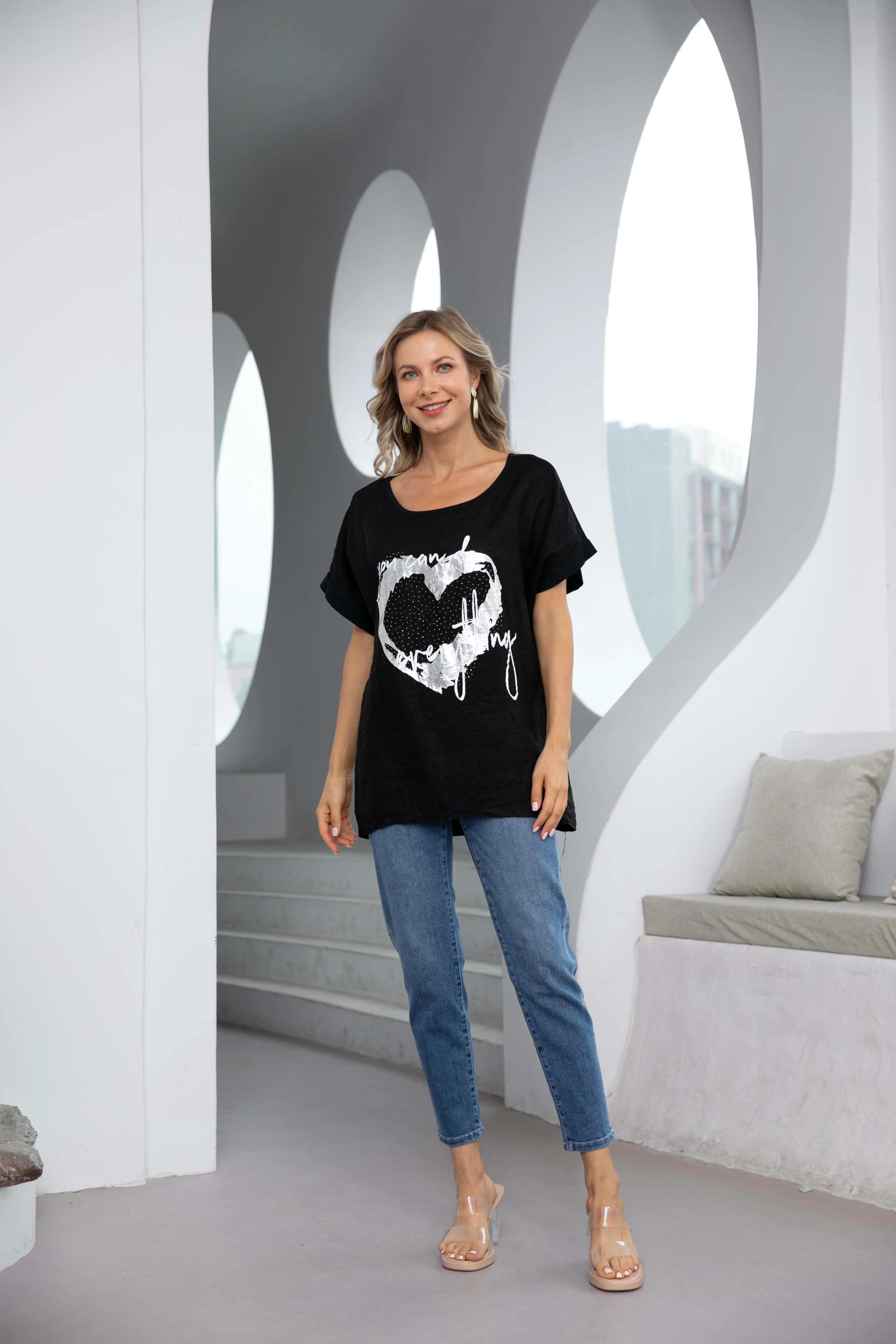Angelina's Silver Heart Linen Top