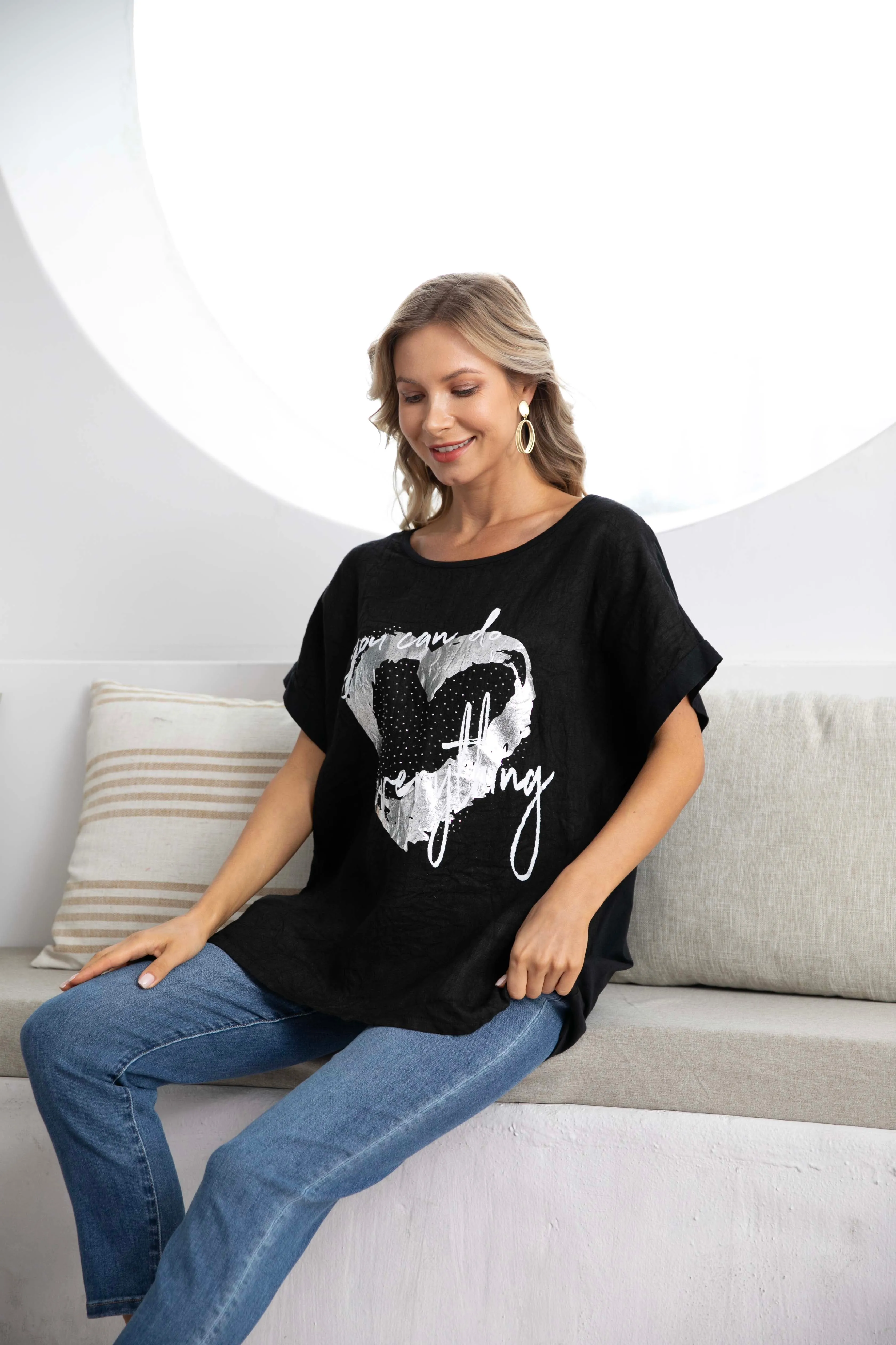 Angelina's Silver Heart Linen Top