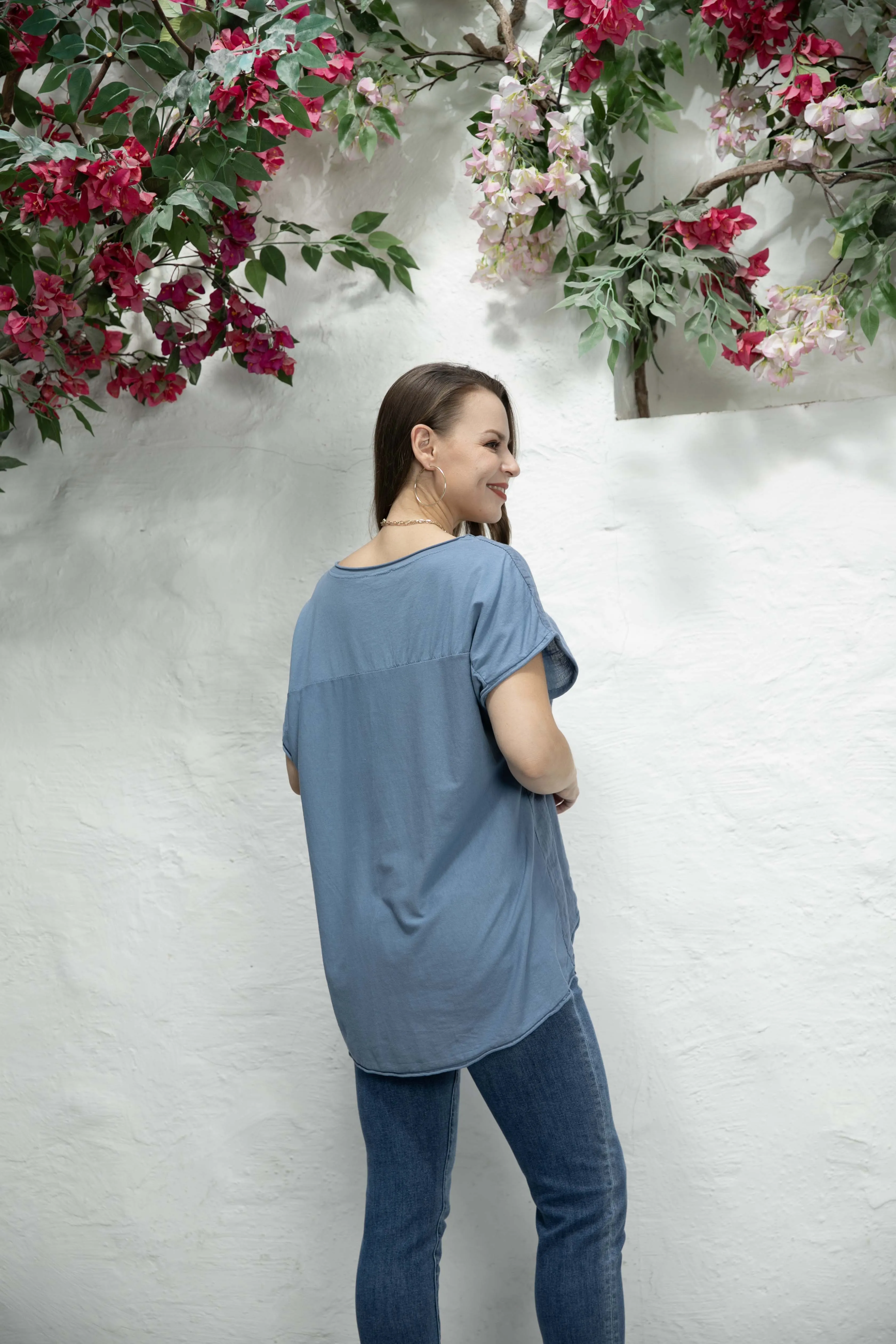 Angelina's Silver Heart Linen Top