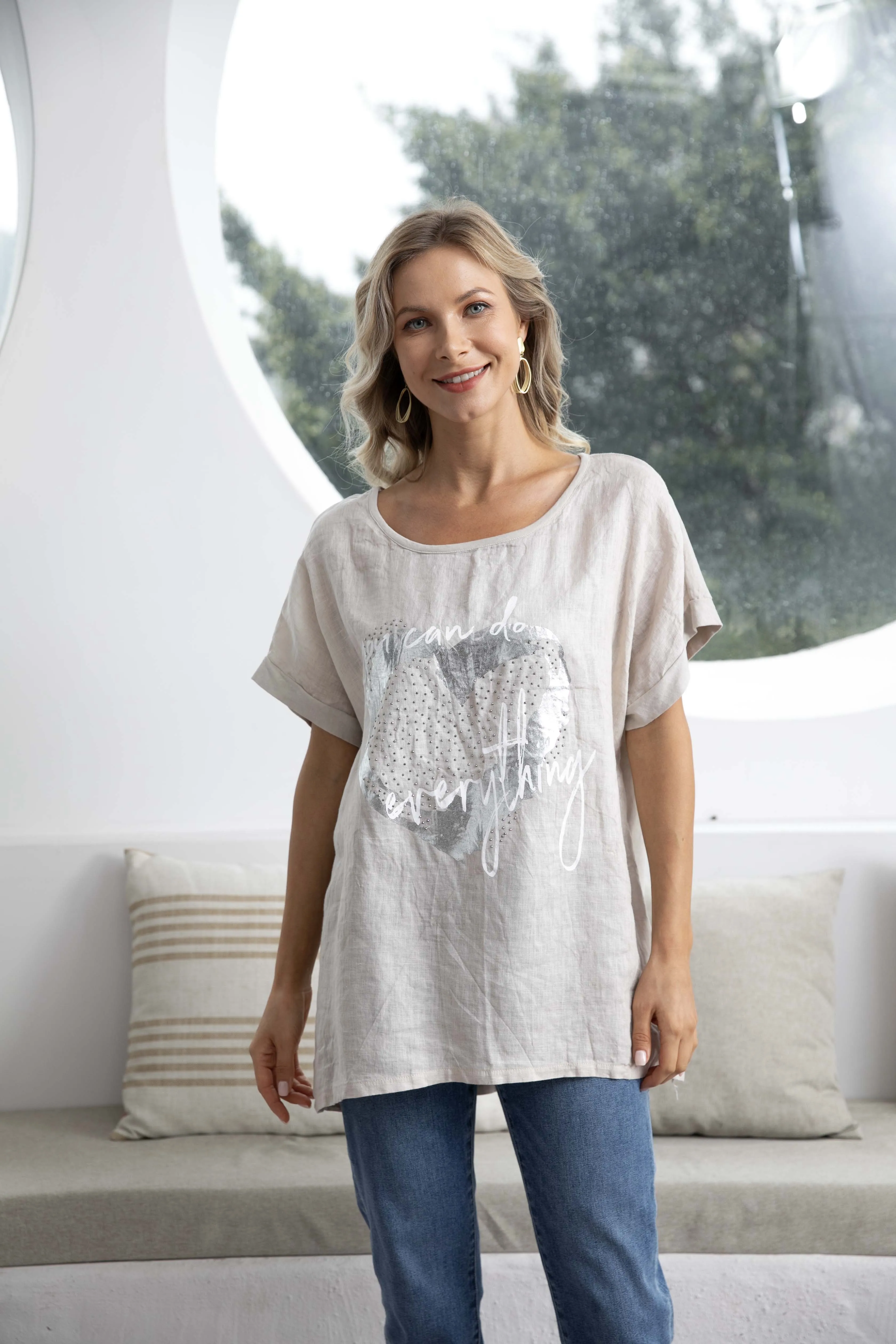 Angelina's Silver Heart Linen Top