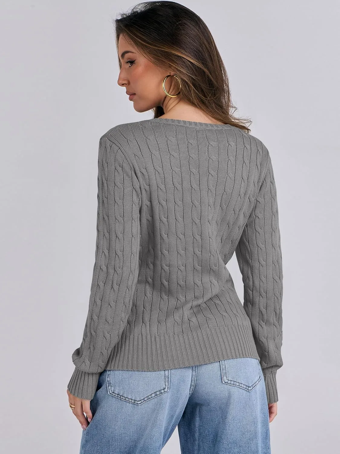 ANRABESS Women's Long Sleeve V Neck Cable Knit Sweater Jumper 2025 Fall Pullover Top Cute Soft Ladies Dressy Casual Outfits