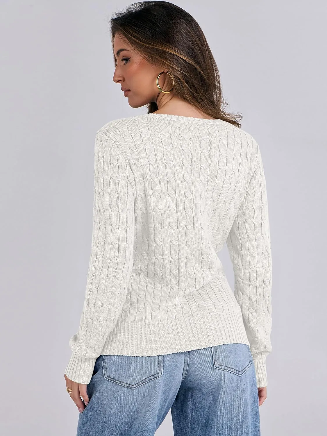 ANRABESS Women's Long Sleeve V Neck Cable Knit Sweater Jumper 2025 Fall Pullover Top Cute Soft Ladies Dressy Casual Outfits