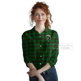 Anstruther Tartan Women's Casual Shirt with Family Crest and Bearded Skull Holding Bottles of Whiskey