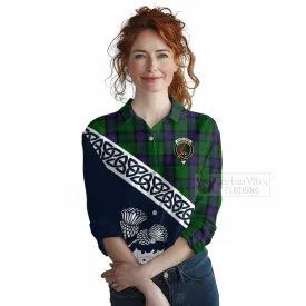 Armstrong Tartan Women's Casual Shirt Featuring Thistle and Scotland Map