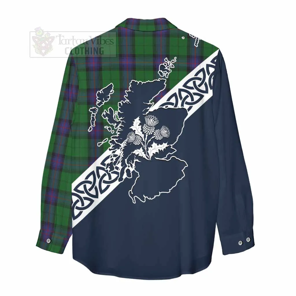 Armstrong Tartan Women's Casual Shirt Featuring Thistle and Scotland Map