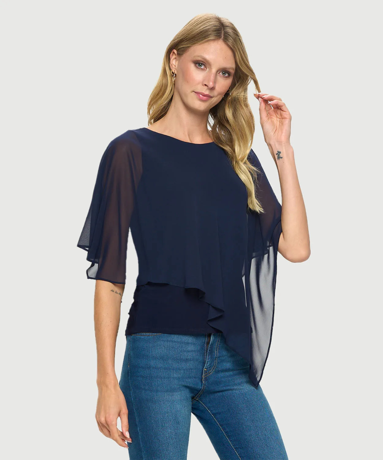Asymmetrical Flowy Chifone Overlay Elegant Top