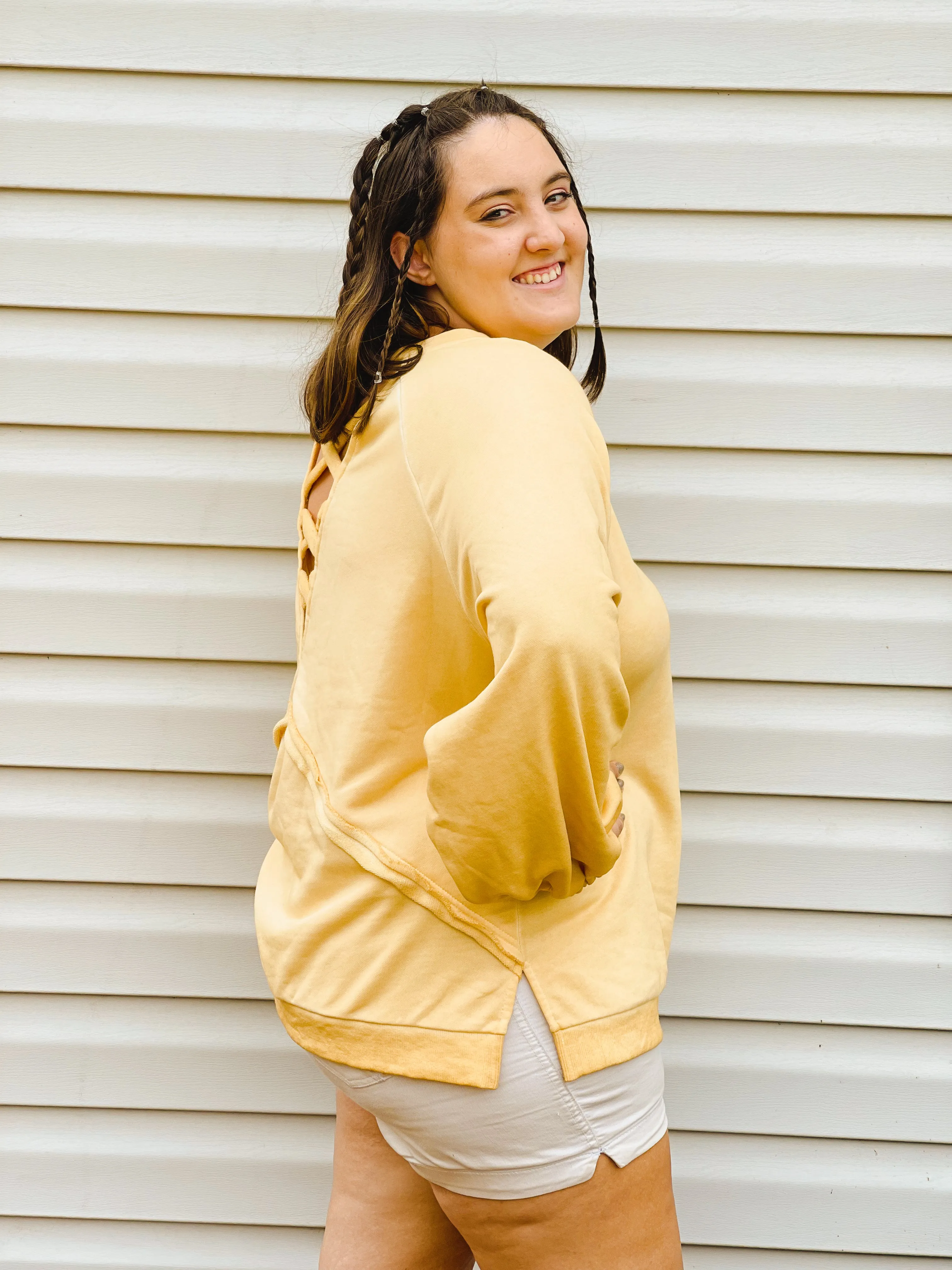 Banana Mousse Criss-Cross Back French Terry Sweatshirt