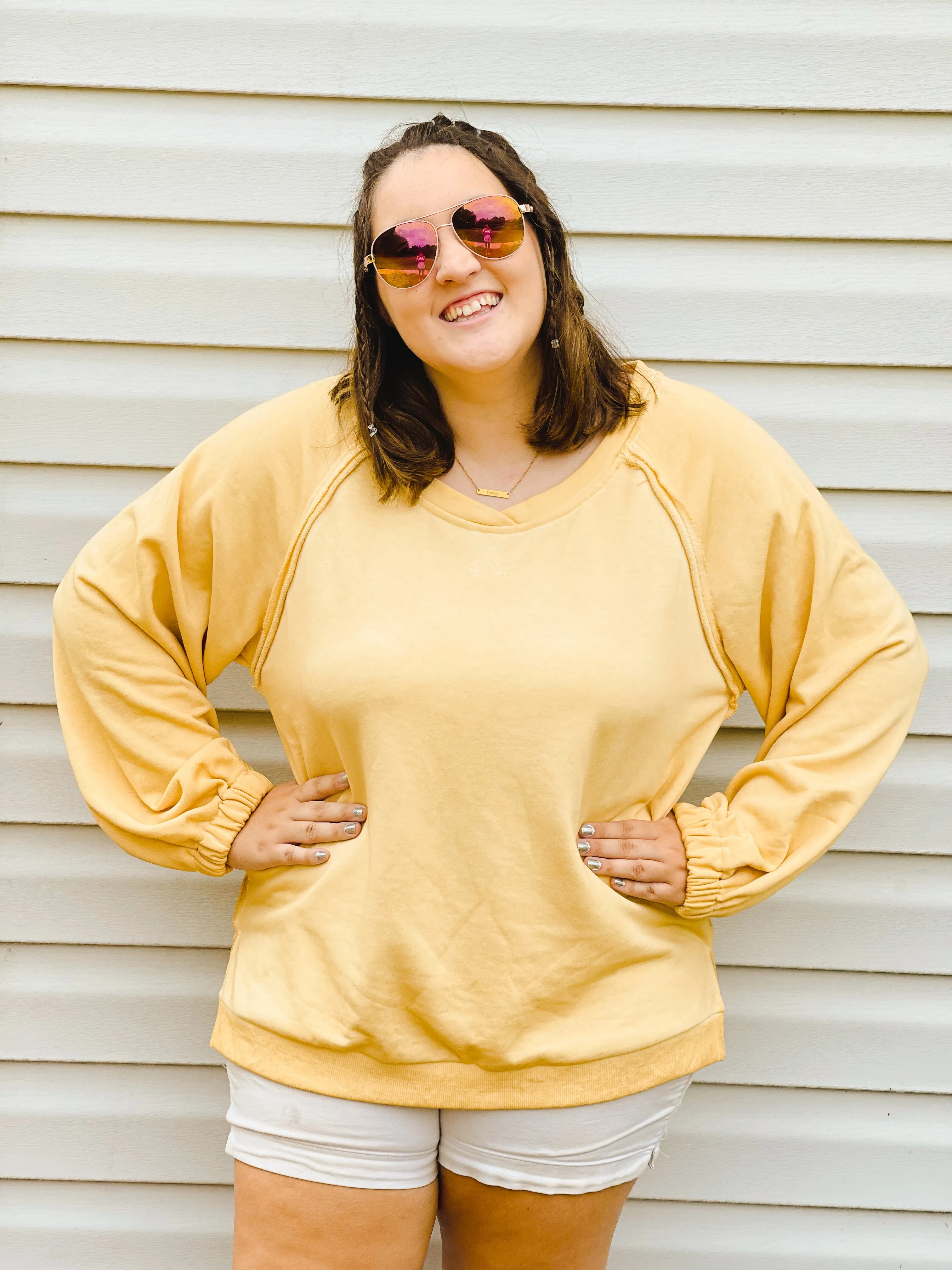 Banana Mousse Criss-Cross Back French Terry Sweatshirt