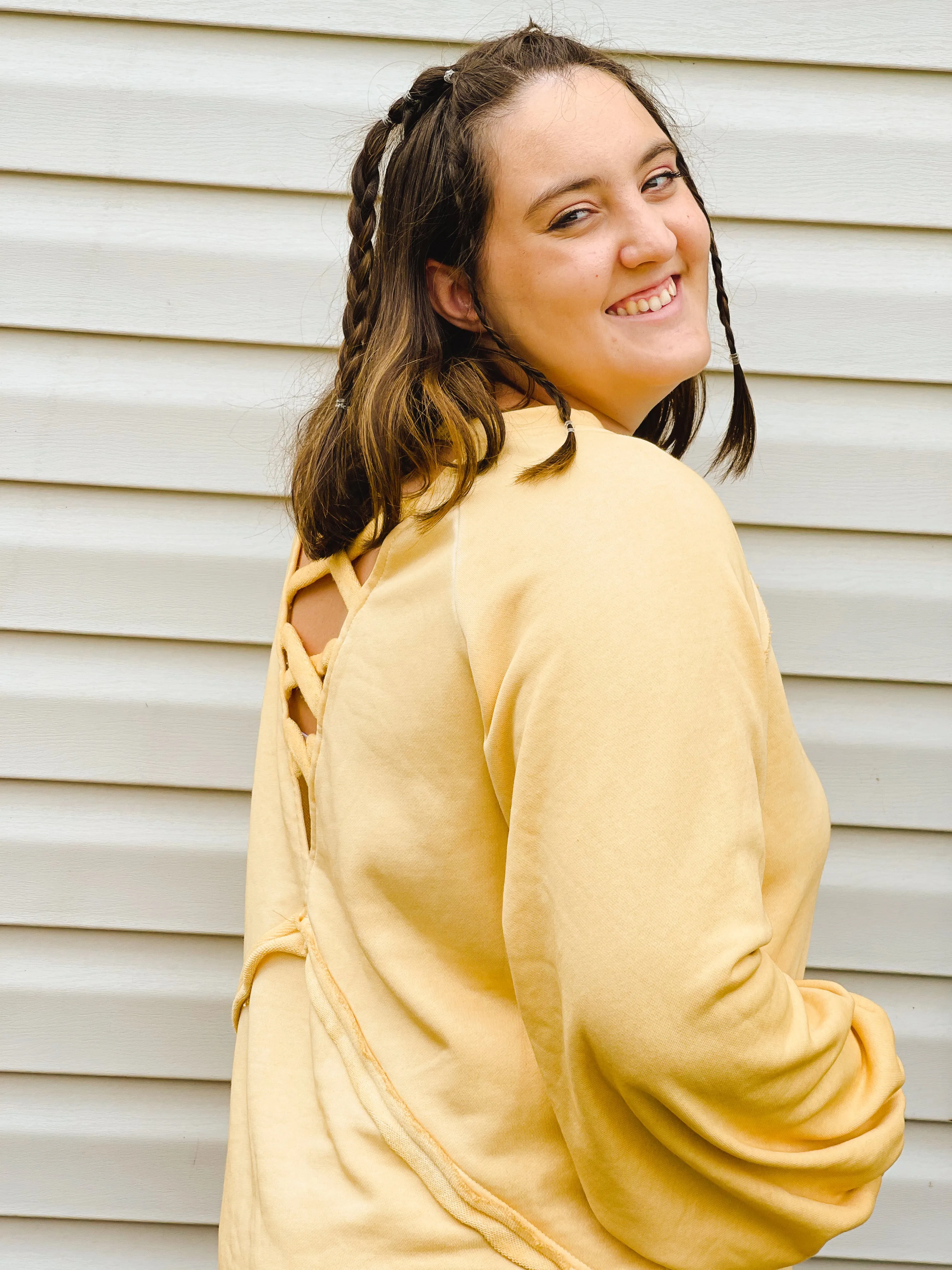 Banana Mousse Criss-Cross Back French Terry Sweatshirt