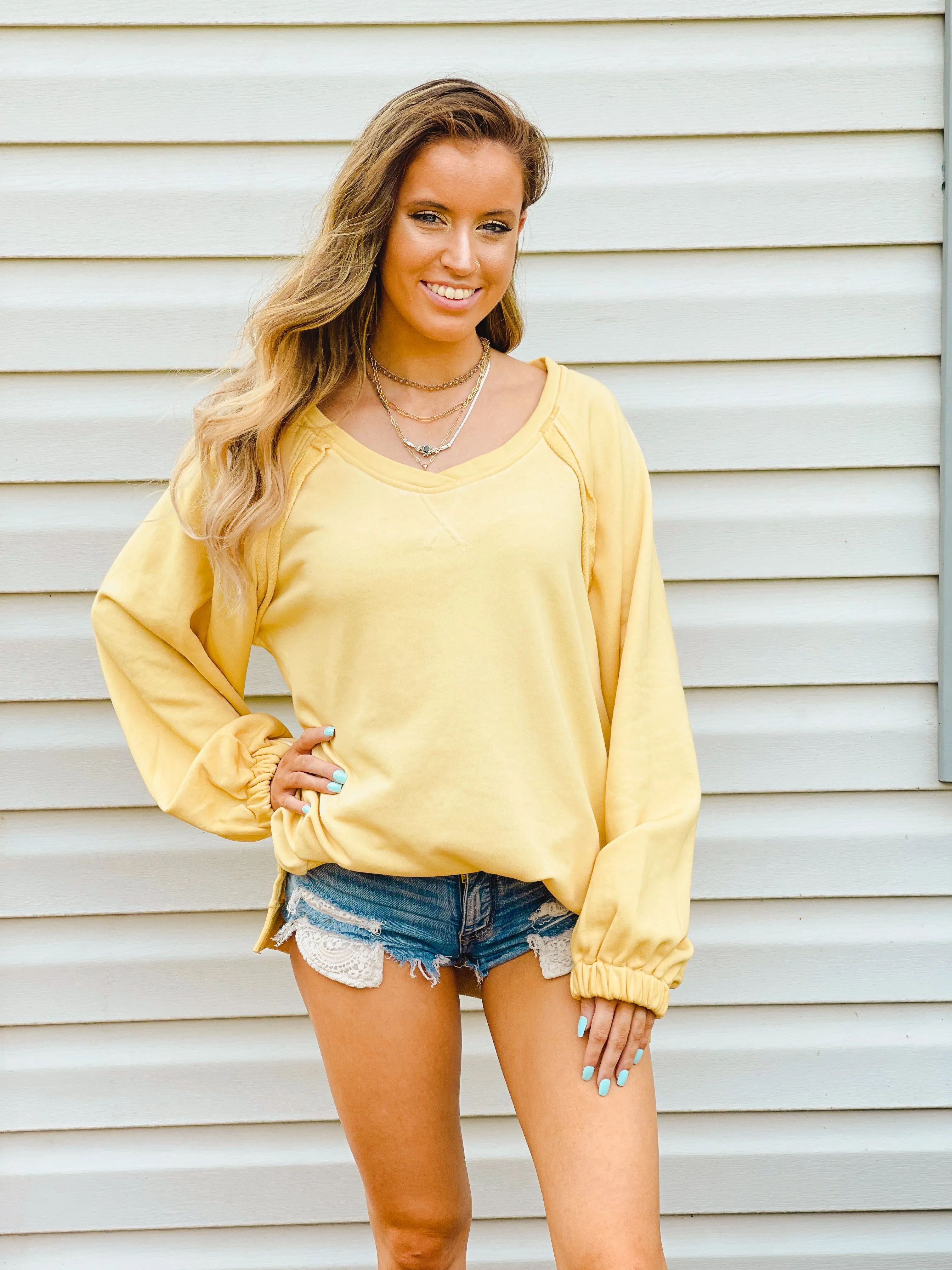 Banana Mousse Criss-Cross Back French Terry Sweatshirt