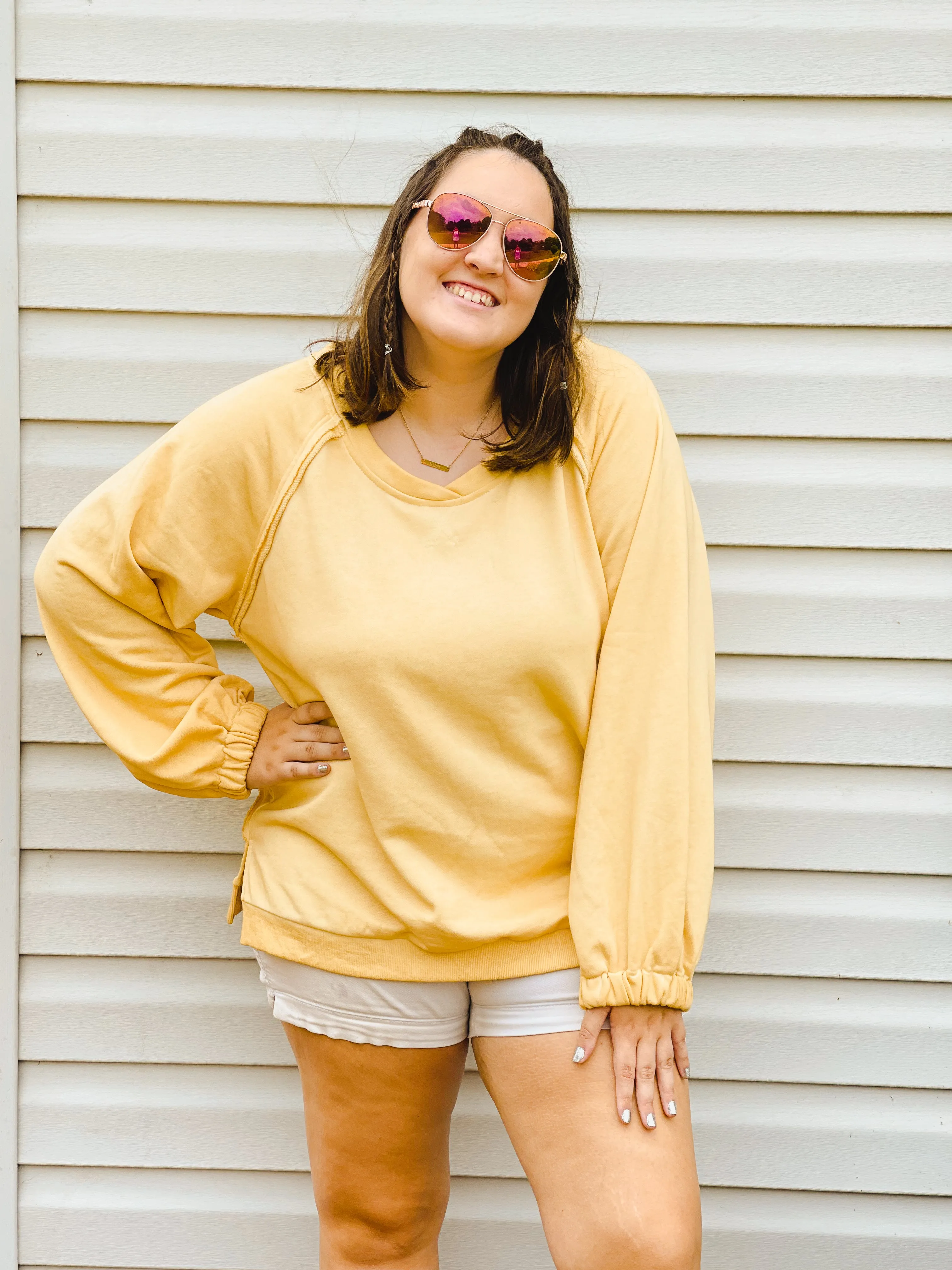 Banana Mousse Criss-Cross Back French Terry Sweatshirt
