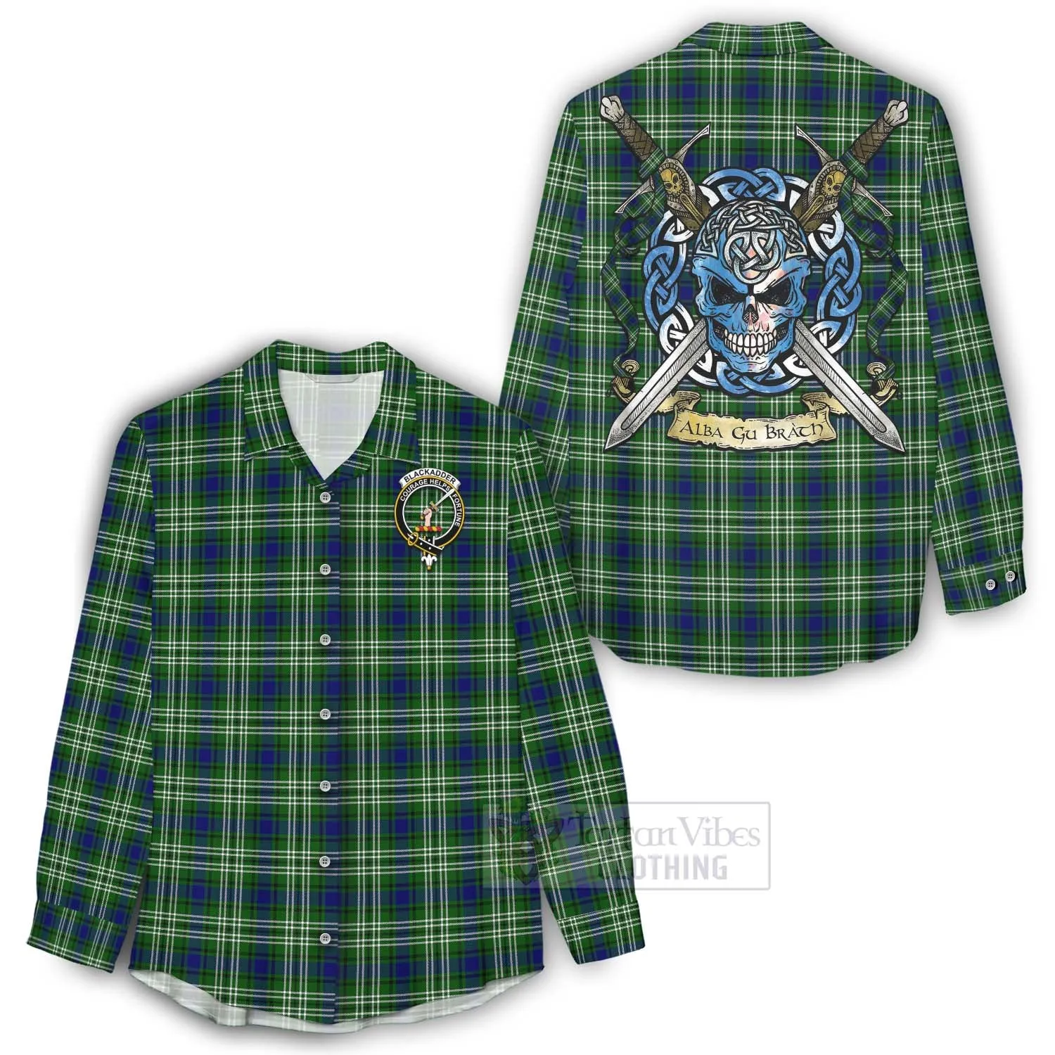 Blackadder Tartan Women's Casual Shirt with Family Crest Celtic Skull Style