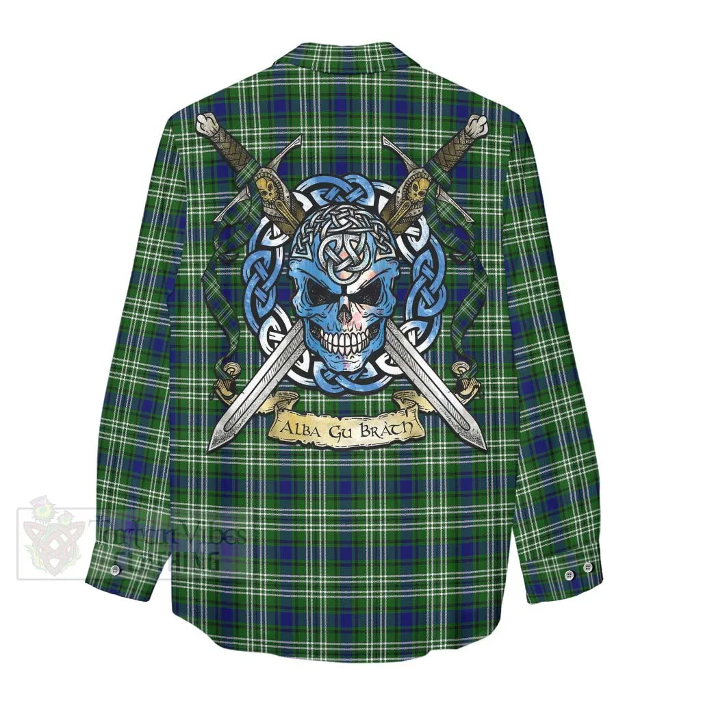 Blackadder Tartan Women's Casual Shirt with Family Crest Celtic Skull Style