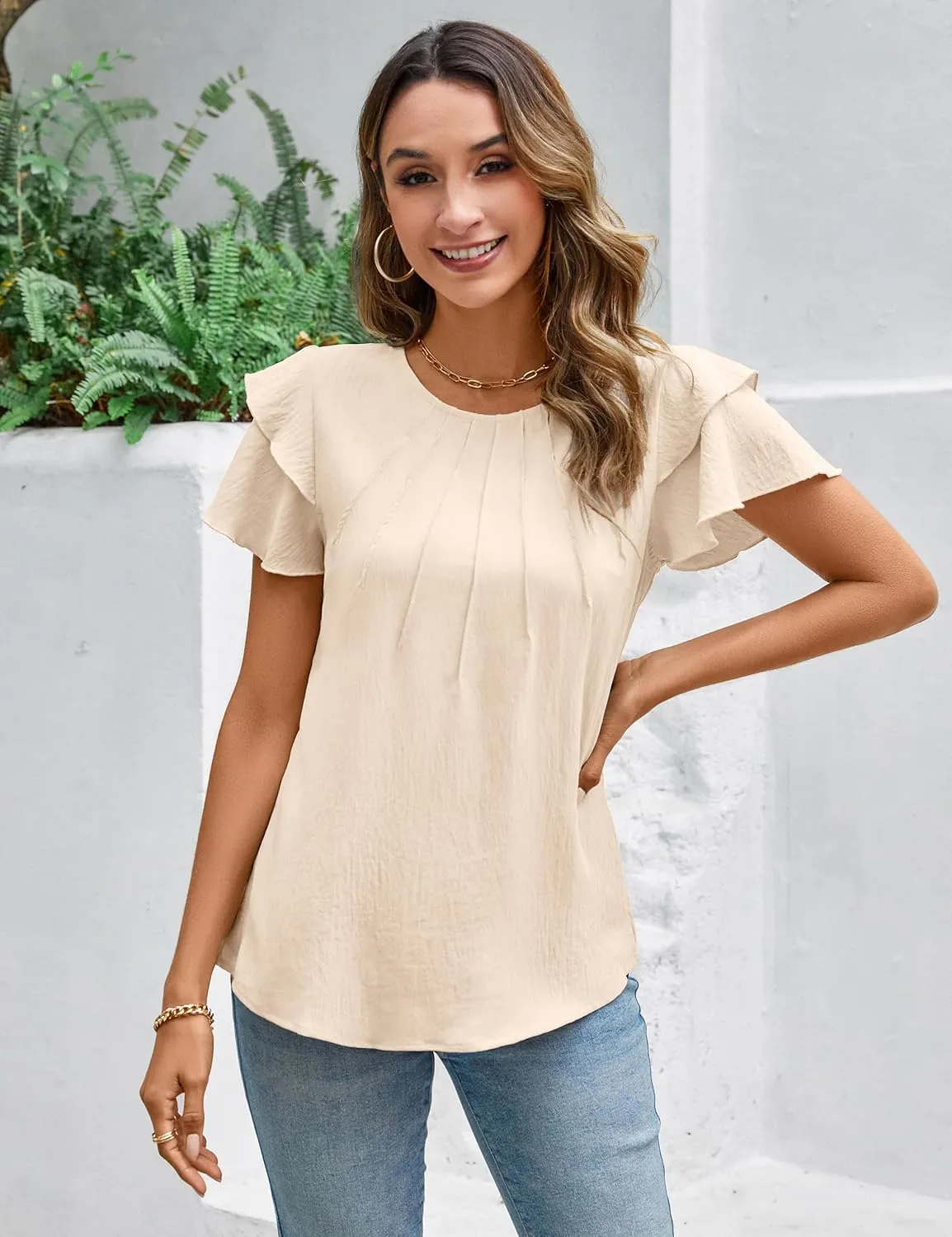 Blooming Jelly Women Dressy Casual Tops Business Work Blouses Summer Shirts Short Sleeve Crew Neck Outfits 2025
