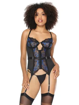 Blue Floral Black Net Bustier