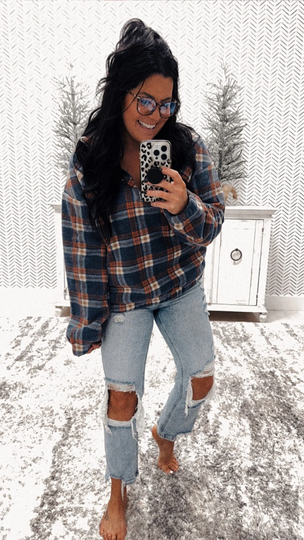Blue Multi Plaid Super Cozy Half Zip Jacket