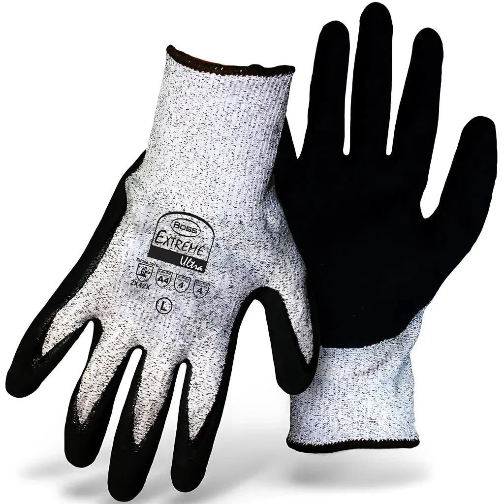 Boss 1CF9004PDX Seamless Knit HPPE Blended Glove with Double-Dipped Sandy Foam Nitirle Coated Palm & Fingertips