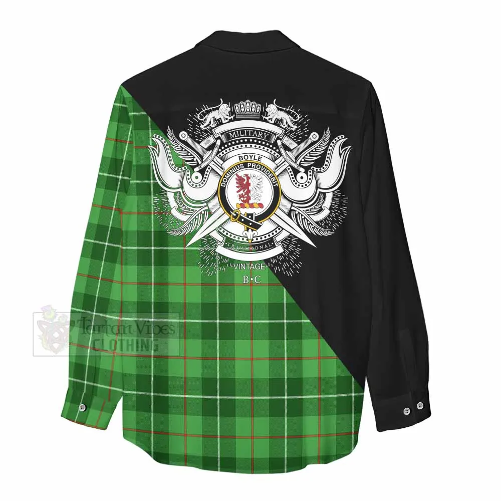 Boyle Tartan Women's Casual Shirt with Family Crest and Military Logo Style