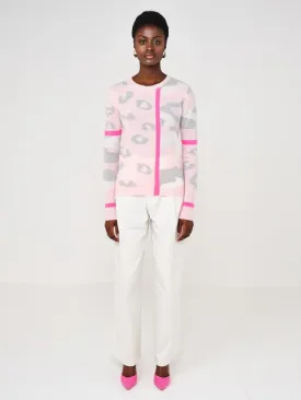 Brodie Cashmere Ava Leopard Contrast Sweater Cherry Blossom
