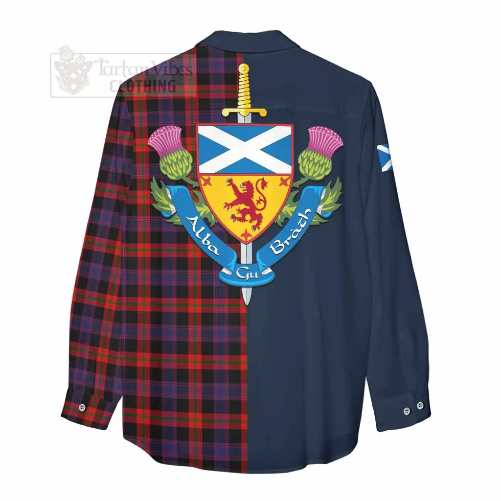 Brown (Broun) Tartan Women's Casual Shirt Alba with Scottish Lion Royal Arm Half Style