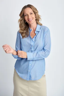 Casual Cotton Lightweight Stripe Shirt Light Blue/White