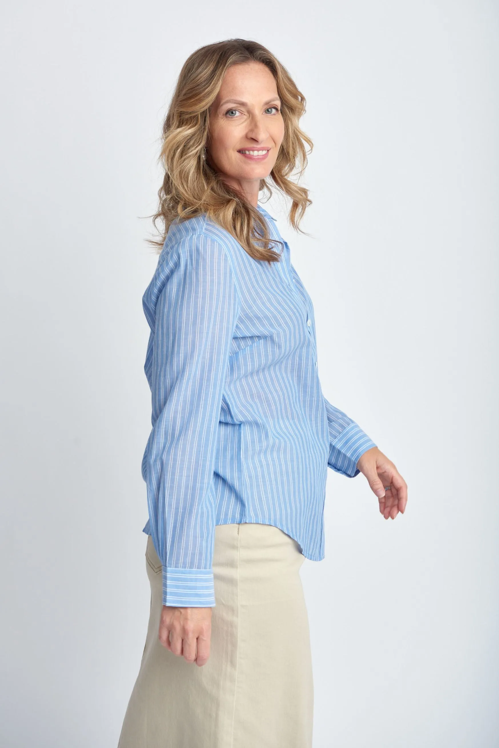 Casual Cotton Lightweight Stripe Shirt Light Blue/White