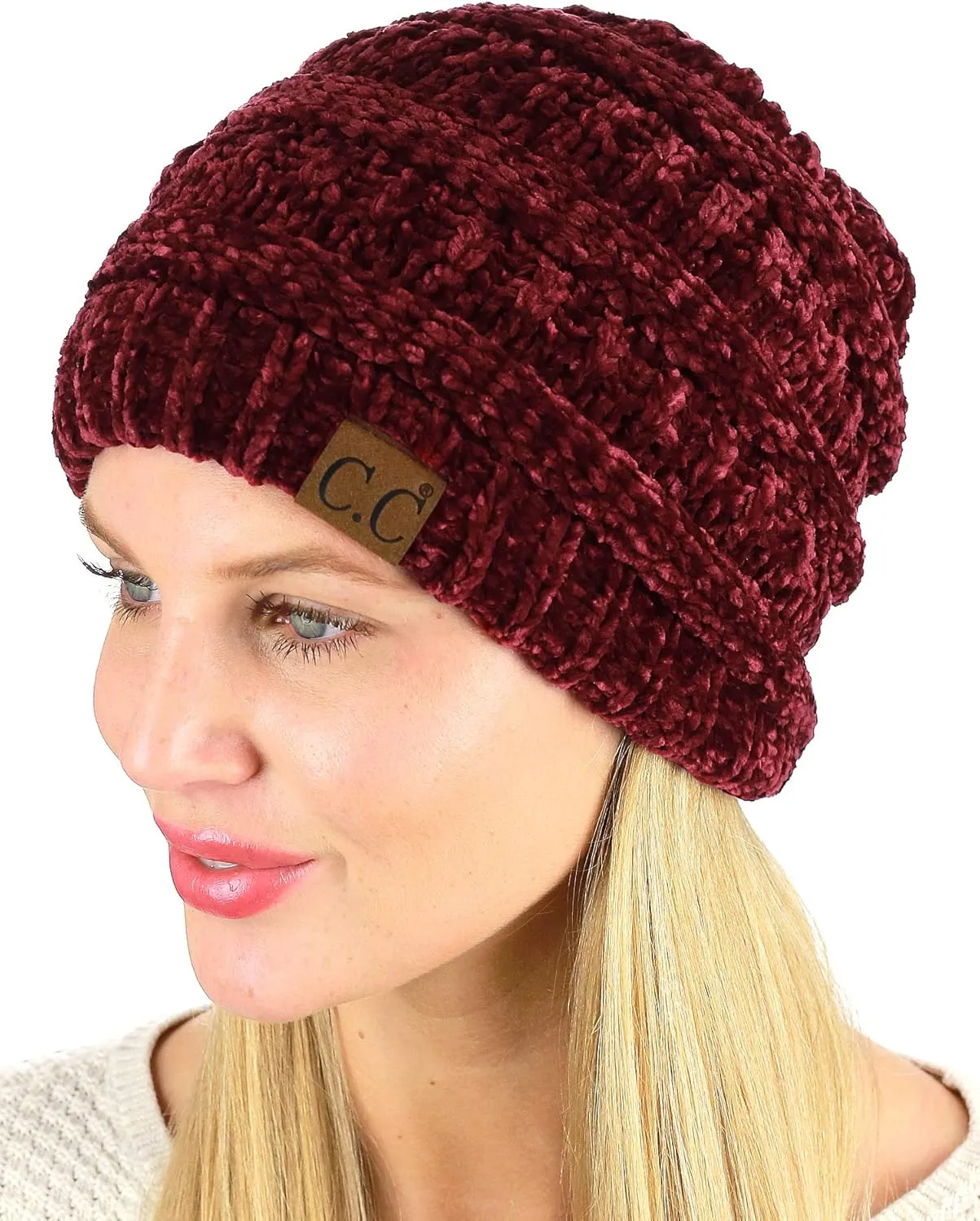 C.C Women's Chenille Soft Warm Thick Knit Beanie Cap Hat