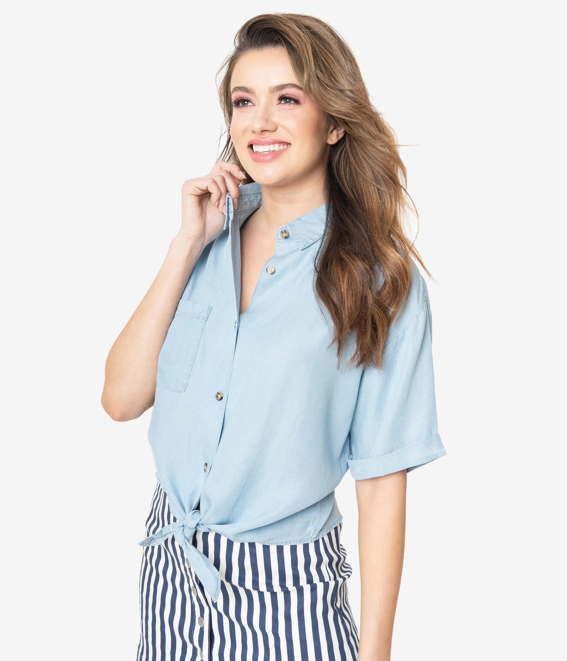 Chambray Button Up Relaxed Top