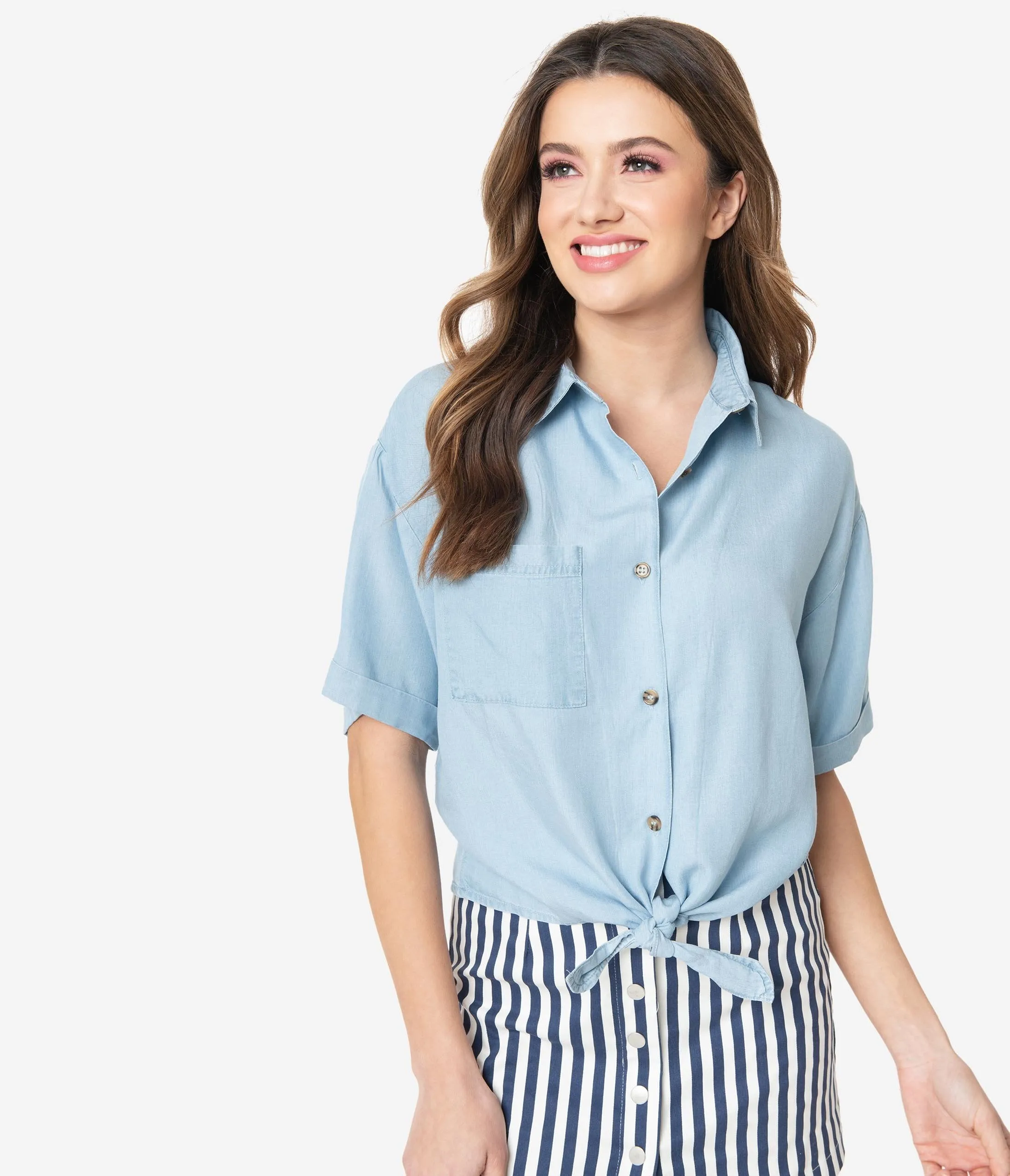 Chambray Button Up Relaxed Top