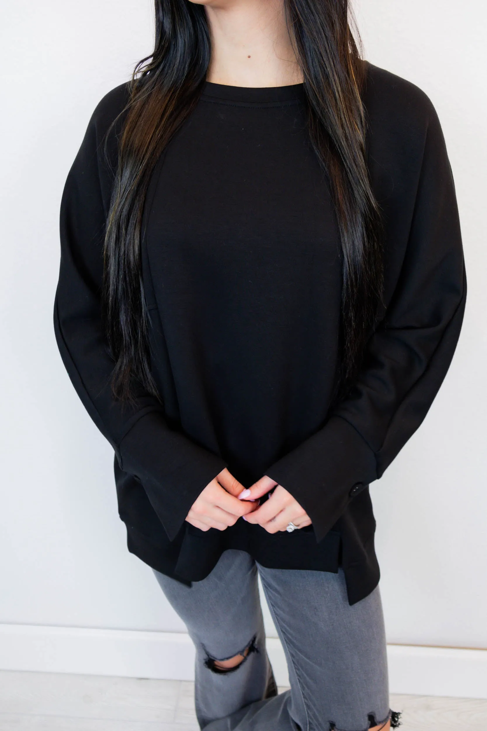 Chelsea Round Neck Dolman Top | Black